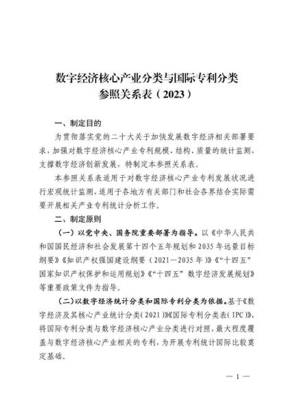 国家知识产权局办公室印发《数字经济核心产业分类与国际专利分类参照关系表（2023）》