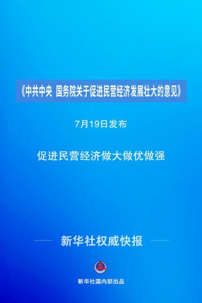 《中共中央 国务院关于促进民营经济发展壮大的意见》发布