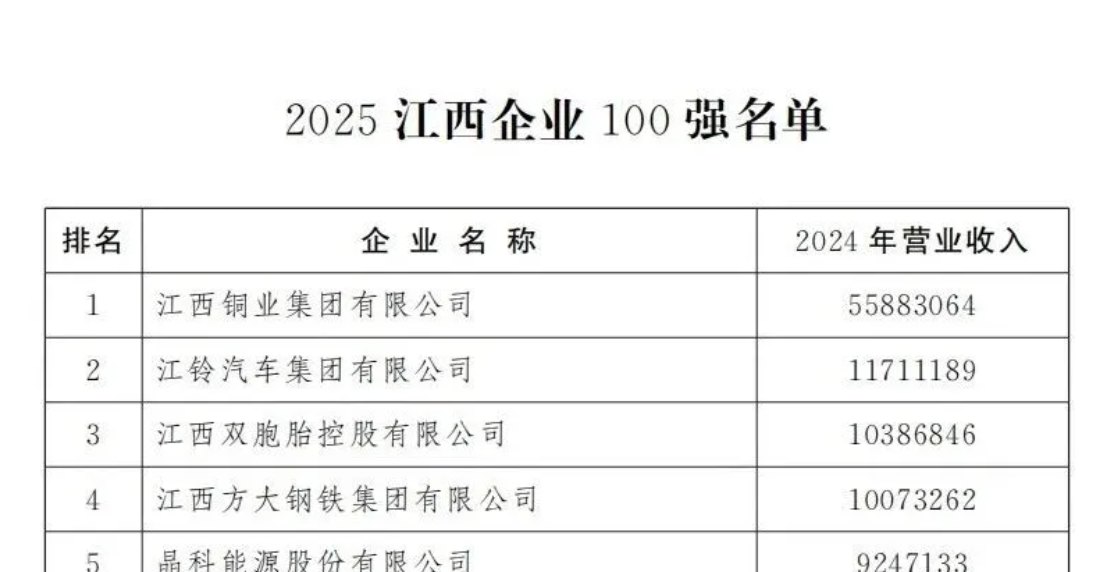 2025江西企业100强——数字化转型网www.szhzxw.cn